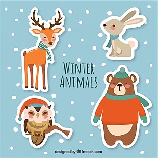 美丽的冬季动物贴纸包