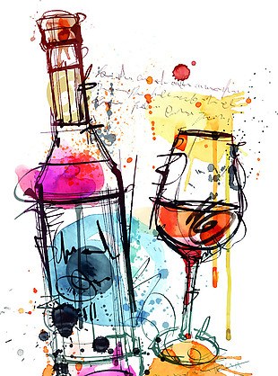 酒瓶红酒现代个性涂鸦设计矢量