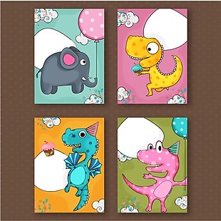 带五颜六色动物的大生日贺卡