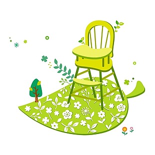 手绘绿色儿童椅元素