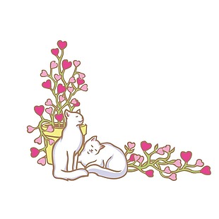 手绘猫咪盆栽元素