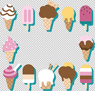 手绘彩色冰淇淋边框免抠png透明图层素材