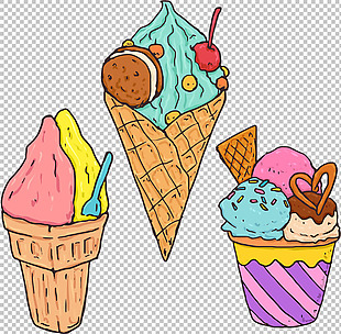 彩色手绘冰淇淋插图免抠png透明图层素材