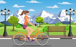 骑自行车的少女插画