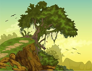 悬崖边的大树插画