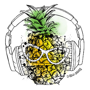 听音乐的菠萝插画