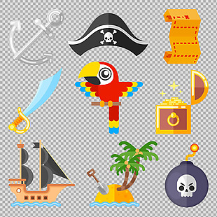 手绘海盗元素图免抠png透明图层素材