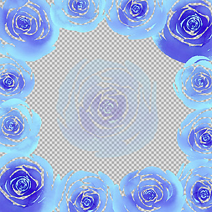 蓝玫瑰鲜花边框免抠png透明图层素材