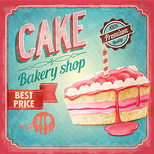 粉色三角蛋糕面包店海报矢量