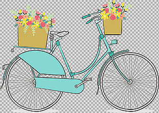 花篮单车自行车插画免抠png透明图层素材