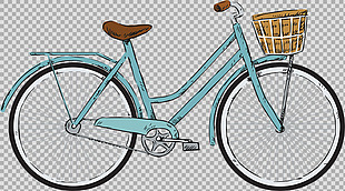 手绘带篮子自行车插画免抠png透明素材