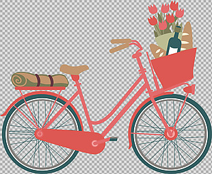 鲜花红色自行车插画免抠png透明图层素材