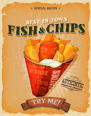美味炸鱼和薯条海报矢量素材