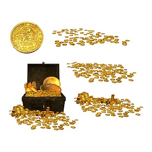 手绘金币宝箱元素