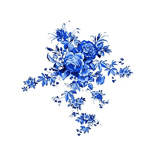 蓝色花朵藤叶元素