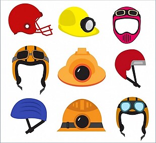 头盔图标收集各种颜色的类型隔离免费矢量