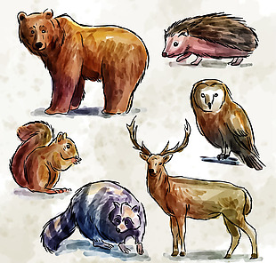 6款彩绘野生动物矢量