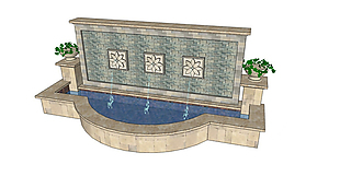 现代化喷泉景观墙SU草图大师skp模型