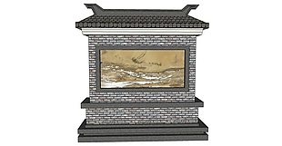 中式古典景观墙SU草图大师skp模型