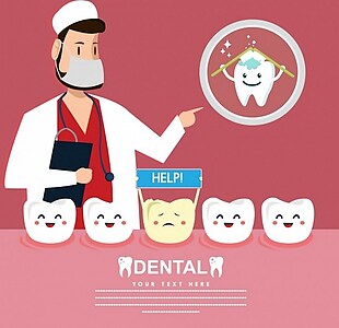 牙科牙医牙旗图标可爱风格设计免费矢量