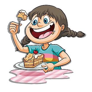 卡通小女孩吃蛋糕png元素