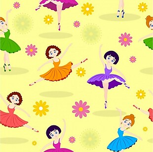 跳舞的女孩背景彩色设计鲜花装饰免费矢量
