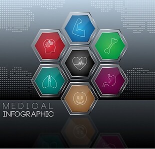 医疗信息图表闪亮的五彩的六边形的装饰符号