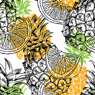 手绘菠萝和桔子背景