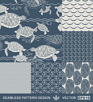 海浪和海龟背景底纹