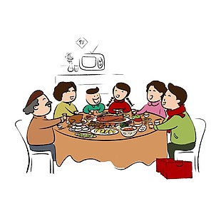 卡通人物一家人吃饭png元素