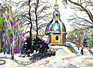 冬天里的城堡风景插画