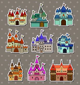 卡通彩色城堡建筑插画
