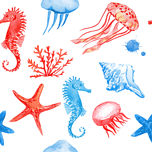 水彩夏日海洋动物元素背景
