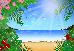 扁平夏季沙滩插画素材