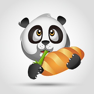 可爱吃竹子和面包的熊猫插画