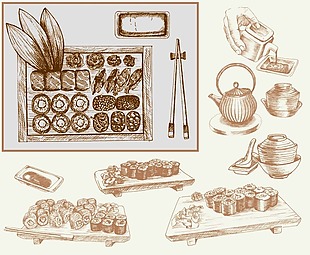 手绘美食的寿司插画