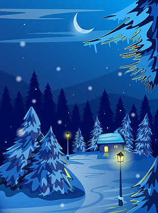 冬夜森林里的风景插画