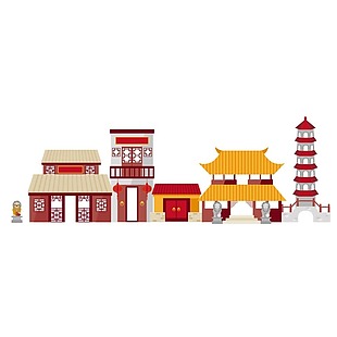 中国风复古建筑png元素