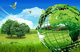 地球仪框架绿色背景