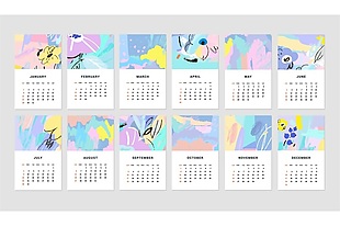 粉色抽象日历挂历插画时尚风格矢量源文件