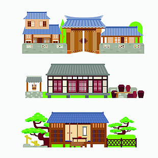 蓝色屋顶房子中国古代建筑房屋矢量素材