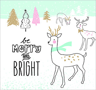 麋鹿卡通动物线稿圣诞节创意卡片矢量