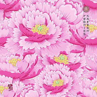 粉红色中国风牡丹花图形花纹VI设计矢量