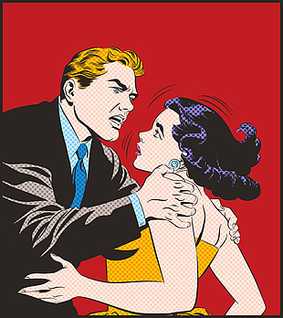 情侣吵架欧美卡通海报漫画风格人物矢量