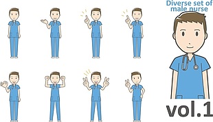 卡通男生护士人物生活动态表情矢量