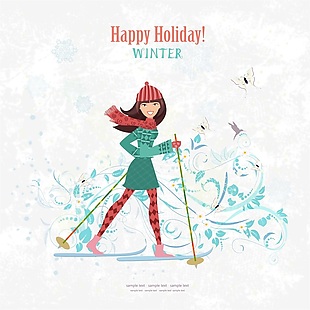 穿着冬装的女生生活旅行插画矢量设计素材