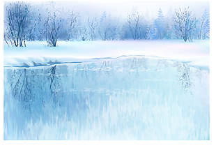 冬天湖边美丽的风景插画