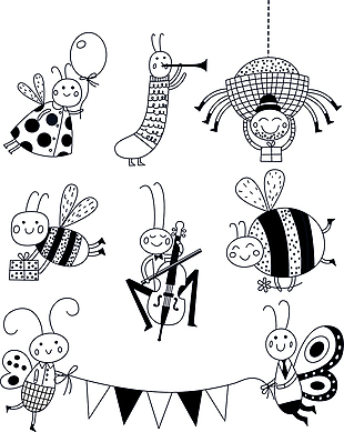 手绘卡通可爱的小蜜蜂插画