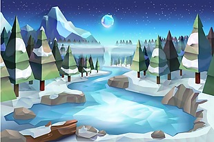 冬季湖泊风景插画