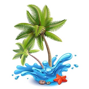 手绘大海椰树元素